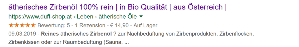 Darstellung der Kundenrezensionen in den Google Suchergebnissen