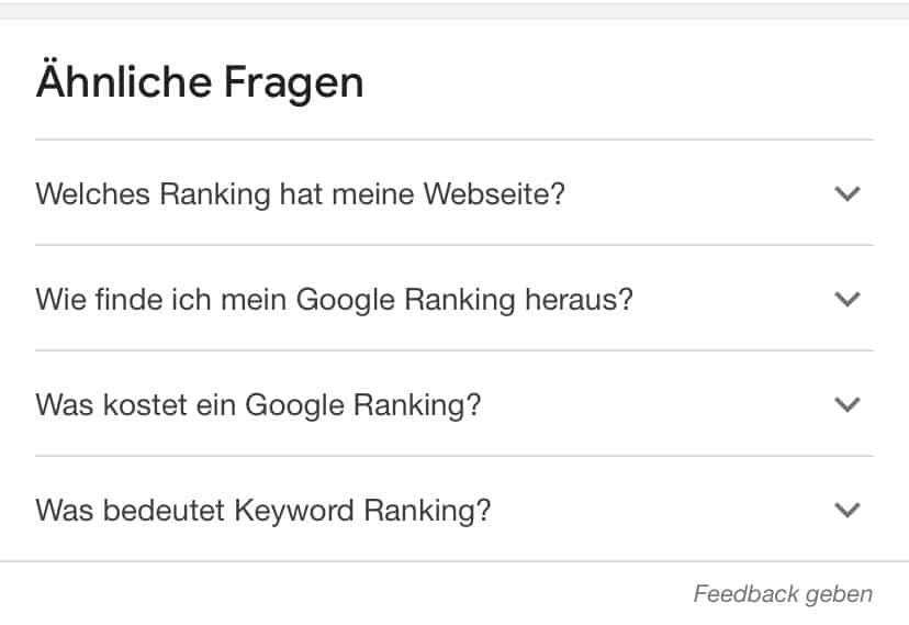 "Ähnliche Fragen" in der Google Suchergebnisseite, Website Ranking Trends