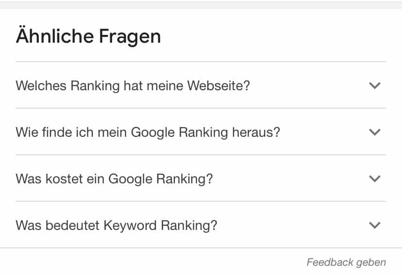 "Ähnliche Fragen" in der Google Suchergebnisseite, Website Ranking Trends