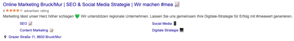 Rich Snippet der mea IT Services Bruck Mur, Website Ranking Trends