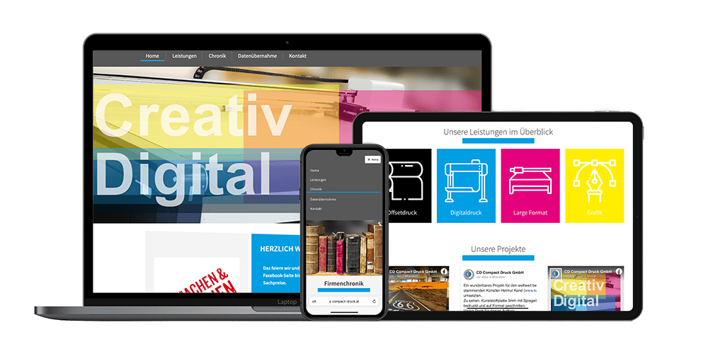 Referenz Website, Webdesign und Webentwicklung bei Compact Druck, Bruck an der Mur