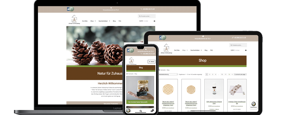 Referenz Zirben Onlineshop