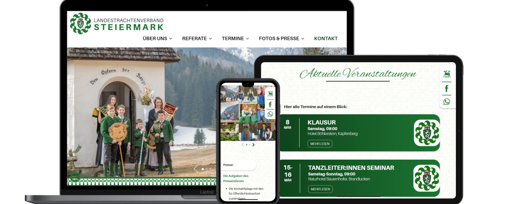 Desktop-, Tablet- und Smartphone-Bildschirm zeigen unterschiedliche Ausschnitte der Website