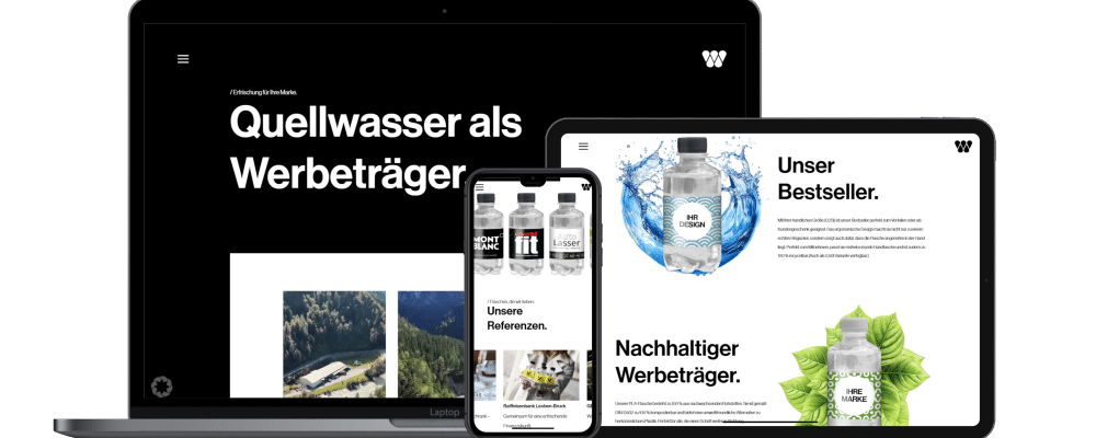 Desktop-, Tablet- und Smartphone-Bildschirm zeigen unterschiedliche Ausschnitte der Website