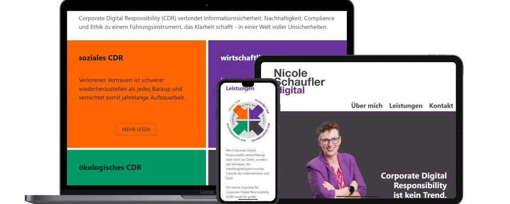 Desktop-, Tablet- und Smartphone-Bildschirm zeigen unterschiedliche Ausschnitte der Website