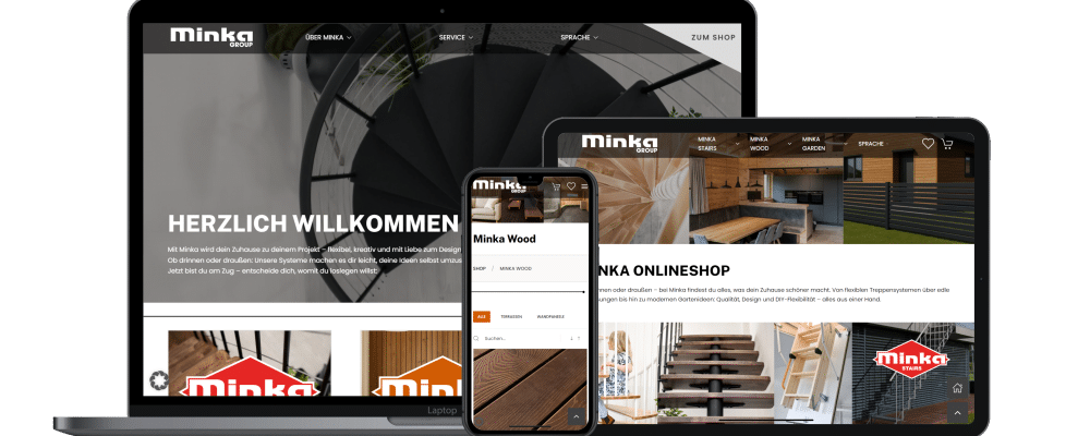 Desktop-, Tablet- und Smartphone-Bildschirm zeigen unterschiedliche Ausschnitte der Website