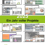9 Screenshots von Website-Projekten der mea IT Services und der Schriftzug "2025 - Ein Jahr voller Projekte"